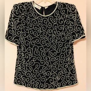 Vintage Laurence Kazar silk Beaded Blouse size medium
